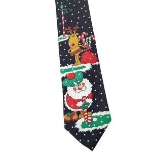VTG HALLMARK Christmas Santa reindeer golfing tie necktie golfer holiday